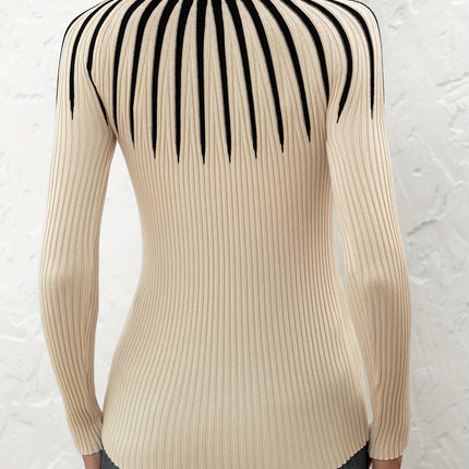 UNICORN Women's Color Block Ribbed Elegant Long Sleeve Pullover s m l xl xxl