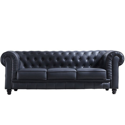 UNICORN Three-seater Chesterfield Sofa in Black Faux Leather, 205 x 82 x 72 cm