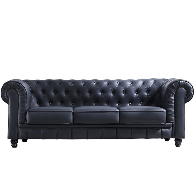 UNICORN Three-seater Chesterfield Sofa in Black Faux Leather, 205 x 82 x 72 cm