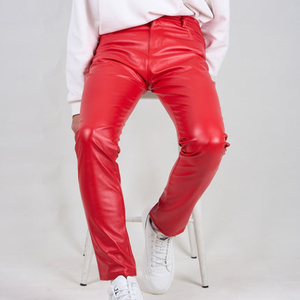 UNICORN Men's PU Leather Pants Solid Pants Casual Breathable Slim-fit Trousers