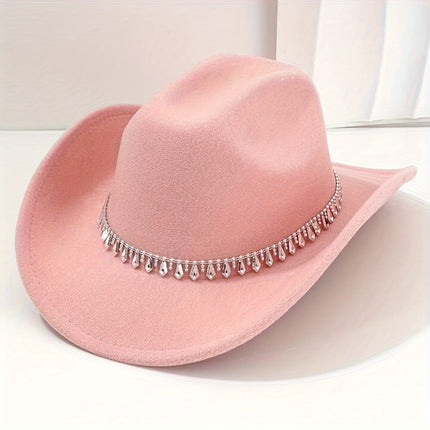 UNICORN Womens High-End Top Hat with a Fashionable Rhinestone Chain Belt