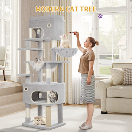 UNICORN 178cm Cat Tree for Indoor Cats, Multi-layer Scratching Post Light Grey/Dark Grey
