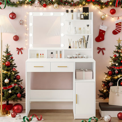 UNICORN Dressing Table with Mirror and 10 LED Light Adjustable Brightness White