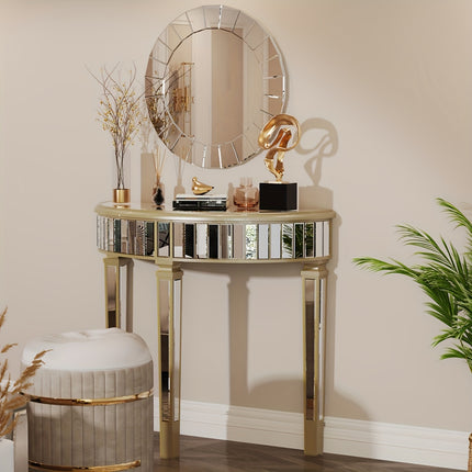 UNICORN Mirrored Console Table Circle Table With 3 Leg Desk Beveled Glass Mirror