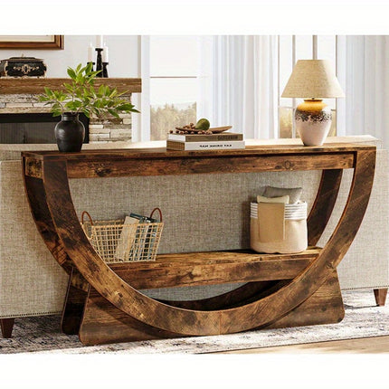 UNICORN 63-Inch Console Table, Farmhouse-Style Two-Tier Entry Table Dark Brown