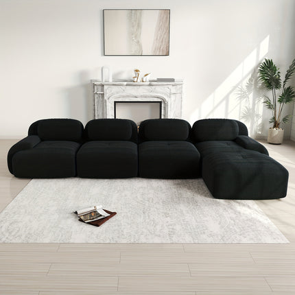 UNICORN 4-Seater Corner Sofa with Reclining Seats & Wide Armrests Black