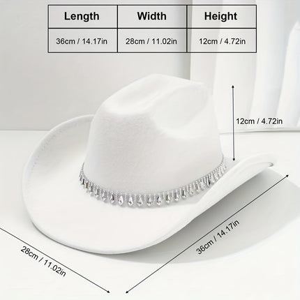 UNICORN Womens High-End Top Hat with a Fashionable Rhinestone Chain Belt