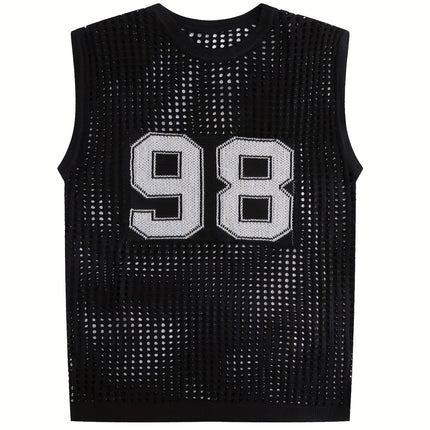 UNICORN Men'S Summer Hollowed-Out Knitted Vest with a Number Pattern s m l xl xxl