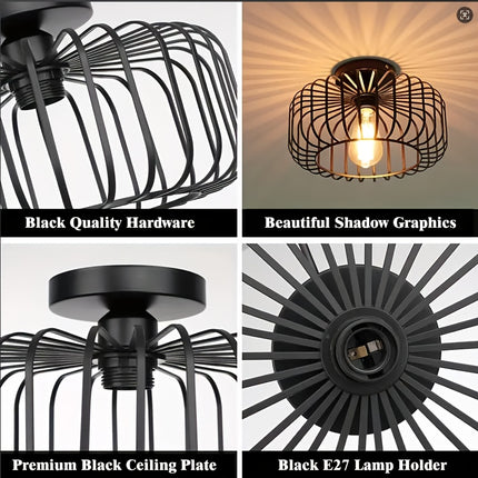 UNICORN 1pc Farmhouse Black Semi-Recessed Ceiling Light