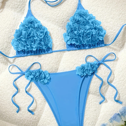 UNICORN New Blue Three-Dimensional Flower Solid Color Sexy Bikini s m l