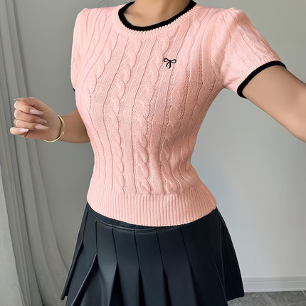 UNICORN Cat Ear Design Womens Short Sleeve Top Elegant Two-Tone Edges s m l xl