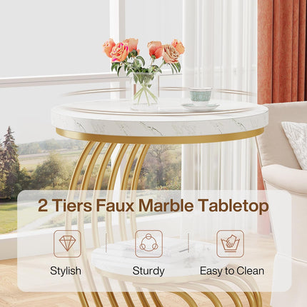 UNICORN Modern Gold Round End Table, White Gold for Living Room