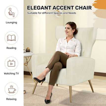 UNICORN Luxury Velvet Leisure Chair with Golden Metal Legs Beige Light Gray Black