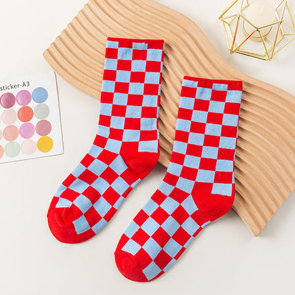 UNICORN Women'S Mid-Calf Socks Color-Blocked Checkered Design one size