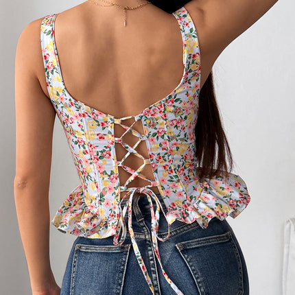UNICORN Women'S Summer New Stylish Countryside Floral Tie-Up Corset s m l