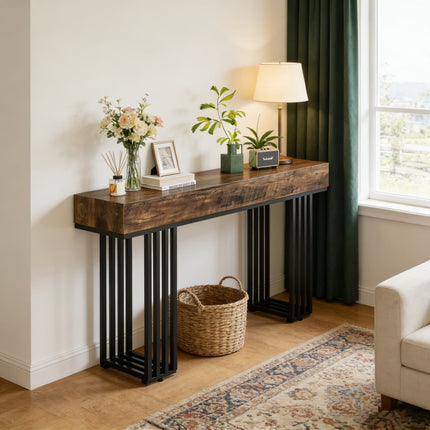 UNICORN 140cm Modern Industrial Rustic Console Table with Metal Frame Brown