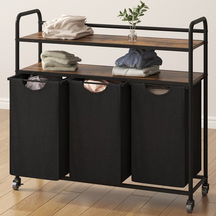 UNICORN Laundry Basket 3 Compartments, 3 X 46L Black