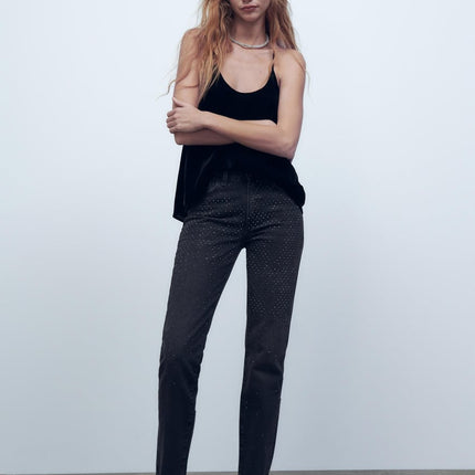 UNICORN Women's long glitter jeans slim fit with high waist blue black xxs xs s m l xl xxl xxxl