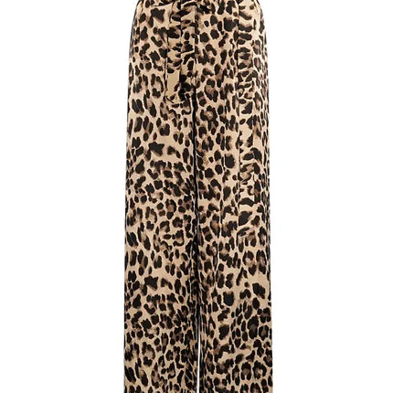 UNICORN Women's Wide Leg Trousers with Leopard Print Brown S M L
