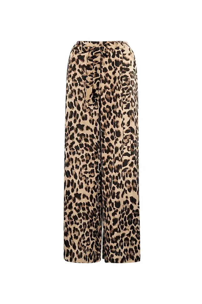 UNICORN Women's Wide Leg Trousers with Leopard Print Brown S M L