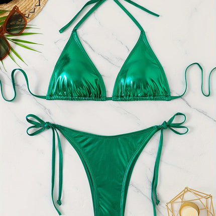 UNICORN Solid Color Swimsuit with Golden Foil High-Gloss Bikini Set xs s m l xl xxl