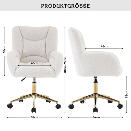 UNICORN Teddy Fabric Height Adjustable Swivel Chair for Home Office Indoors White