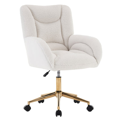 UNICORN Teddy Fabric Height Adjustable Swivel Chair for Home Office Indoors White