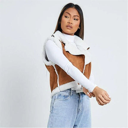UNICORN Women's bodywarmer fur collar white brown white xs s m l xl