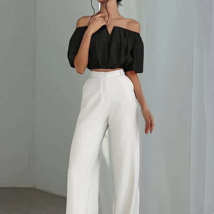 UNICORN Off-the-Shoulder Solid Color Short Blouse  Daily Wear, Parties, All-Season xs s m l