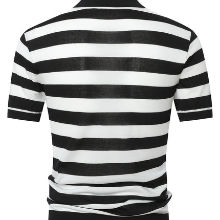 UNICORN Striped Polo Neck Knit Square Shoulder Short Sleeve T-Shirt Men'S s m l xl xxl