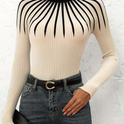UNICORN Women's Color Block Ribbed Elegant Long Sleeve Pullover s m l xl xxl
