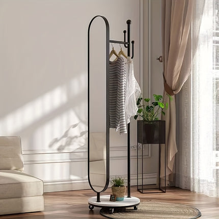 UNICORN Mobile Full-Length Mirror with a Rotating Floor Coat Rack Black Golden
