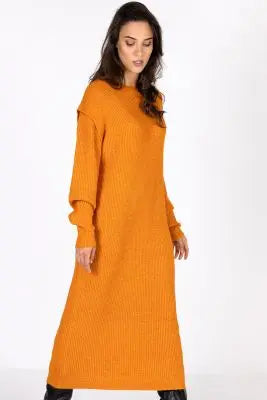 UNICORN Women's long dress rib knitted long sleeves orange khaki green xs s m l xl