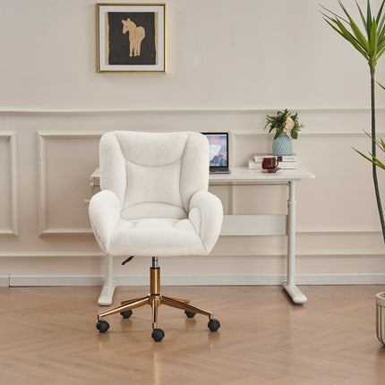 UNICORN Teddy Fabric Height Adjustable Swivel Chair for Home Office Indoors White