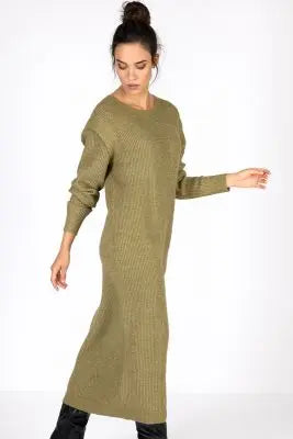 UNICORN Women's long dress rib knitted long sleeves orange khaki green xs s m l xl