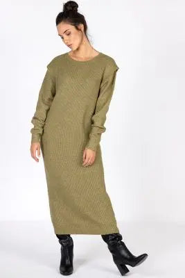 UNICORN Women's long dress rib knitted long sleeves orange khaki green xs s m l xl