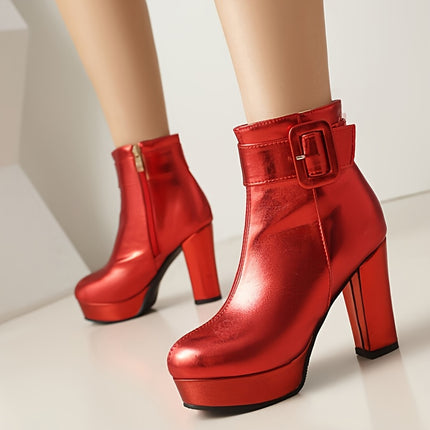 UNICORN Womens Faux Cover Block Heel Boots High Heels Platform Ankle Boots