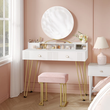 UNICORN Jewelry Storage Cabinet With Mirror And Stool  Pink Stool White And Golden