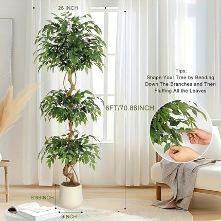 UNICORN Realistic Curved Trunk Artificial Ficus Tree 2-Tier/3-Tier Indoor Fake Plant