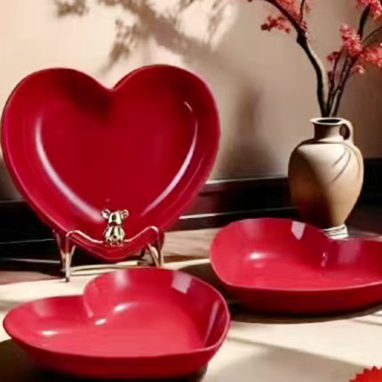 UNICORN 5pcs and 3 pcs Party Red Romantic Heart Plates, Mini Plastic