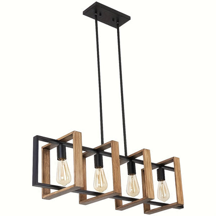UNICORN 89.92cm Kitchen Island Light, 4-Light Farmhouse Dining Chandelier wood grain