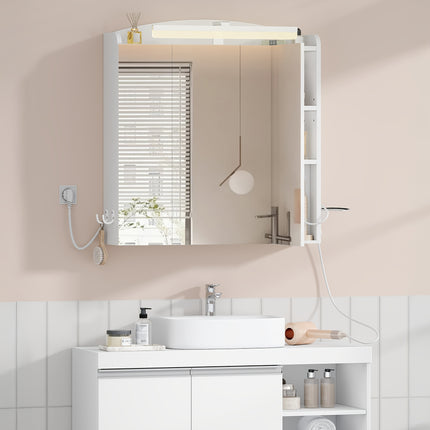 UNICORN Bathroom Mirror Cabinet with Lighting, Hairdryer Holder White