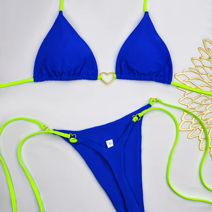 UNICORN European American Sexy Heart Color-Blocking Lace-Up Nylon Fabric Bikini s m l