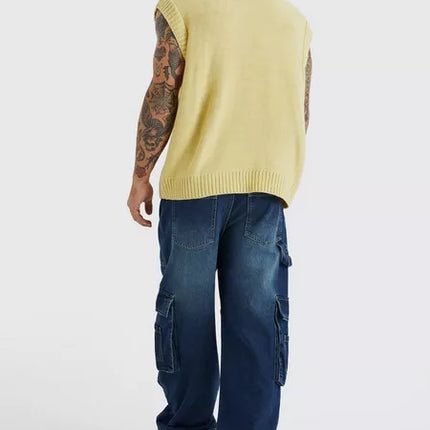 UNICORN Men's sweater vest ribbed yellow s m l xl