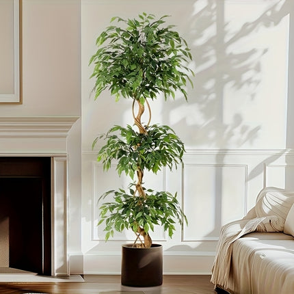 UNICORN Artificial Ficus Tree, Curved Tree Trunk, 180cm Large Artificial Plant with White Pot