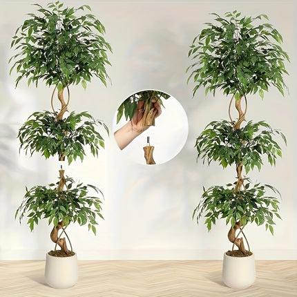 UNICORN Realistic Curved Trunk Artificial Ficus Tree 2-Tier/3-Tier Indoor Fake Plant