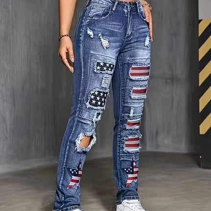 UNICORN Straight-Leg Women Jeans with Embroidery and Ripped Details s xl