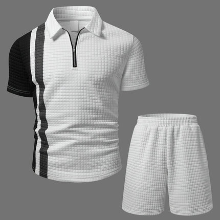 UNICORN Men's Color-Block Striped Shirt with Short Sleeves 2pcs Set l xl xxl