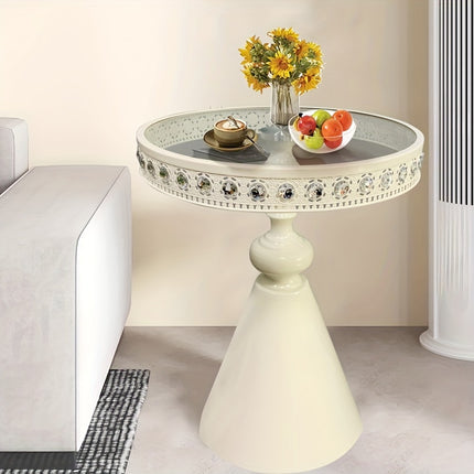 UNICORN Modern Minimalist Lace-Trimmed Corner Table with Rhinestones Silver Beige