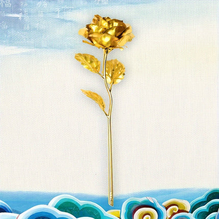 UNICORN 5pcs Realistic Artificial Roses with Shiny Golden Foil Petals & Plastic Stems